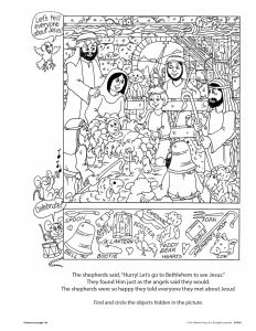 Printable - Coloring & Activity Page | (8-10) Christmas Hidden Pictures | Holy family/shepherds