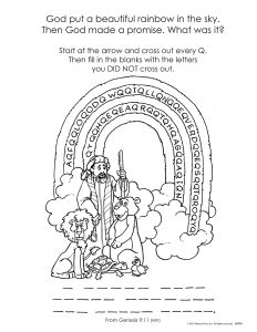 Printable - Coloring Activity Page | (5-7) The Story of Noah |Word Puzzle - Noah/rainbow/animals