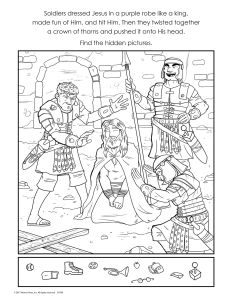 Printable - Coloring & Activity Page | Easter | (8-10) Easter Hidden Pictures | Jesus and Soldiers 