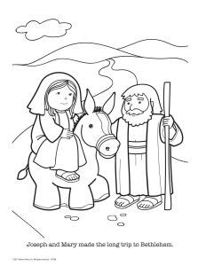 Printable - Coloring & Activity Page | Christmas | (2-4) Jesus Is Born | Mary on Donkey with Joseph 