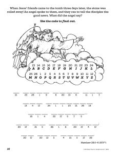 Printable - Coloring & Activity Page | Easter (5-7) | Jesus Loves Us | Secret Code (Matthew 28:5-6)