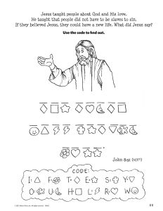 Printable - Coloring Activity Page | (5-7) Life of Jesus Secret Codes | Jesus (John 8:32 NIV) 