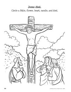 Printable - Coloring and Activity Page | (2-4) Happy Easter | Jesus on Cross | Hidden pictures 
