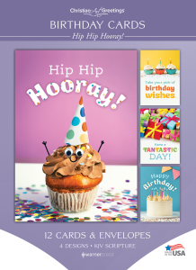 Birthday Cards – Hip Hip Hooray! – 12 Cards with KJV Scripture – Assorted Greeting Cards