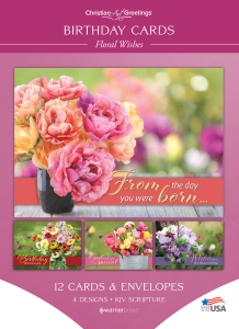 Birthday Cards – Floral Wishes – 12 Cards with KJV Scripture – Assorted Greeting Cards