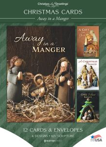 Christmas Cards - Away in a Manger - 12 Cards with KJV Scripture - Assorted Boxed Greeting Cards
