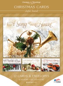 Christmas Cards – Joyful Sound – 12 Cards with KJV Scripture – Assorted Boxed Greeting Cards