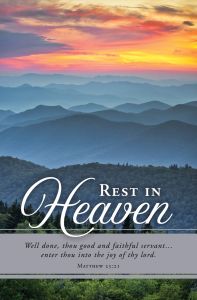 Funeral-Rest in Heaven; Matthew 25:21 (KJV)-Pkg 100-Standard Bulletin