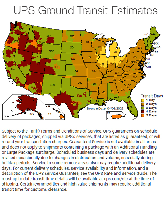 UPS Shipping Timetable Map